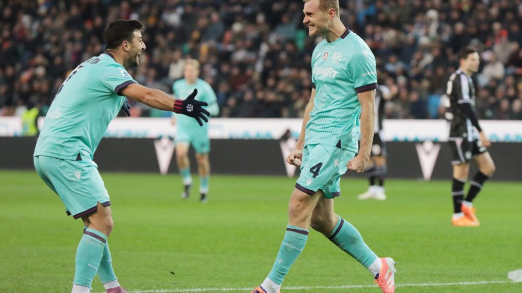 Bologna beat Udinese to join Inter and Roma at the top of Serie A