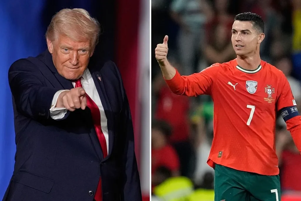 Donald Trump poses for Cristiano Ronaldo at the White House