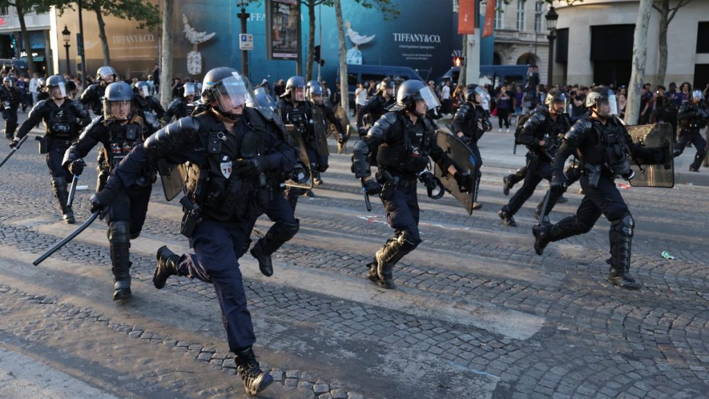 Chaos erupts as riot police arrive at the Champions League final and a frightening crash sounds.