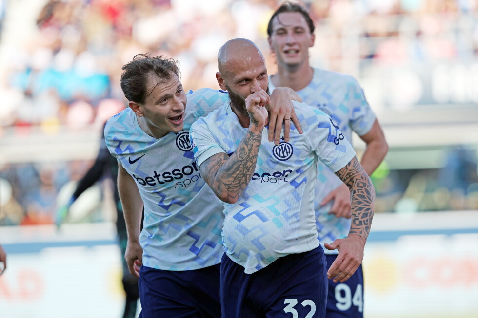 Inter Milan’s Federico Dimarco celebrates MVP award with goal against Bologna