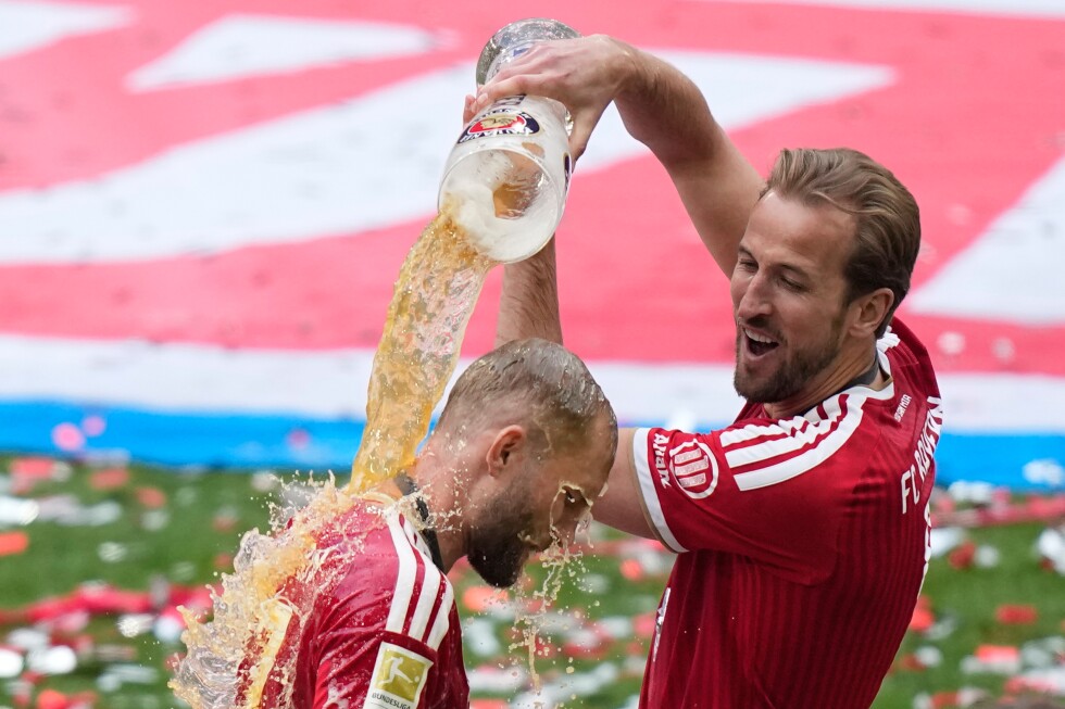 Bayern Munich celebrates after finally winning the Bundesliga trophy