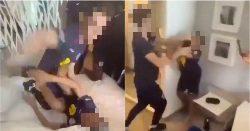 Shocking moment as England footballers fight in hotel brawl | Soccer | Sports